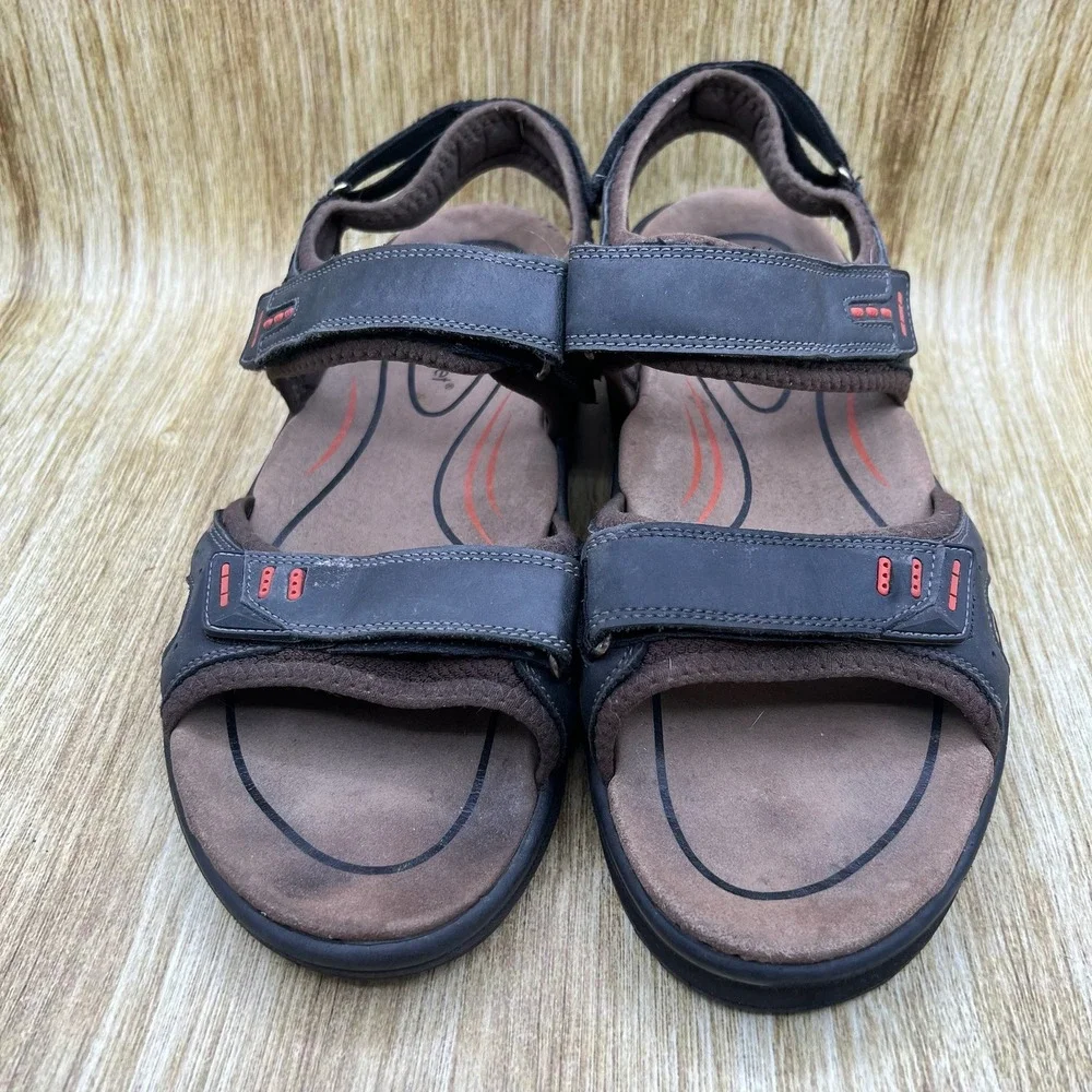 Orthofeet 561 Sandal Mens 11 2E Wide Black Brown Adjustable Strap Orthopedic